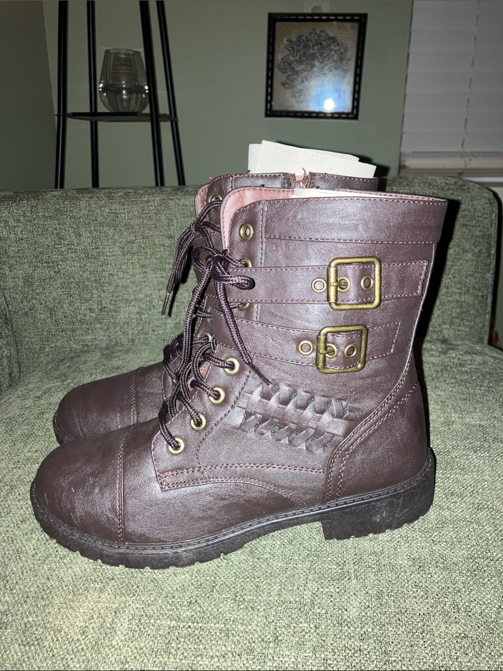 Wanted Dark Brown Lace-Up Combat Boots with Buckle Straps